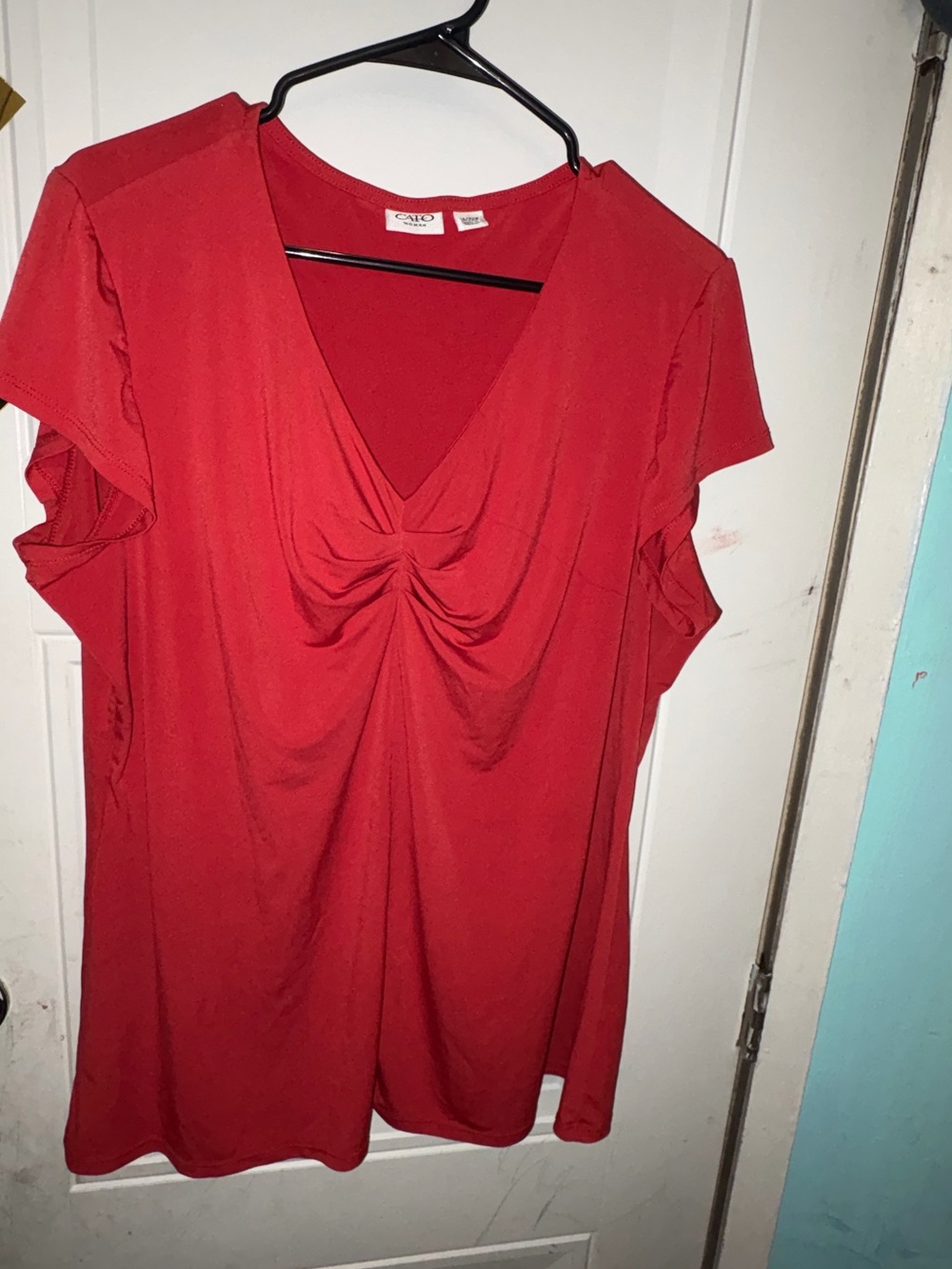 Cato Red V-Neck Twist-Front Short Sleeve Top